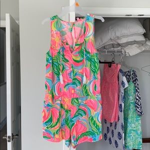 Lilly Pulitzer Pink and Green Tassel Romper Large